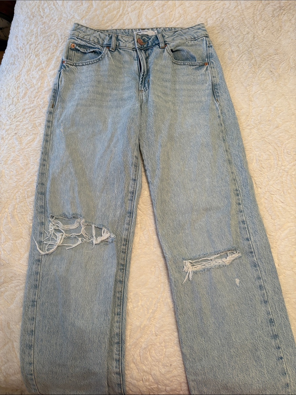 Garage Light Blue Distressed Wide-Leg Jeans